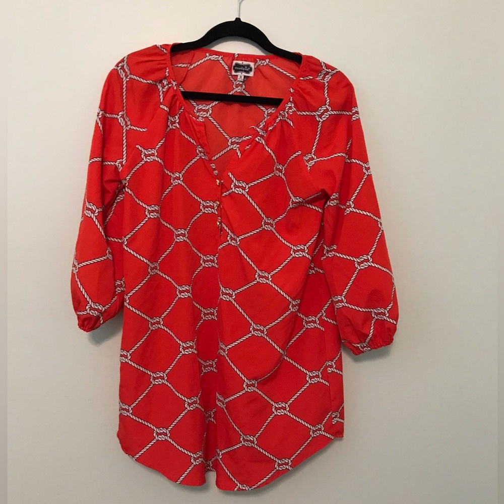 mud pie red with Rope ties Long Sleeve Dress